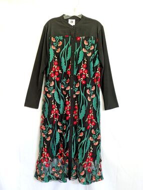 Vicky and Lucas XL Floral Embroidered Mesh Maxi Shirt Dress Art to Wear NWT